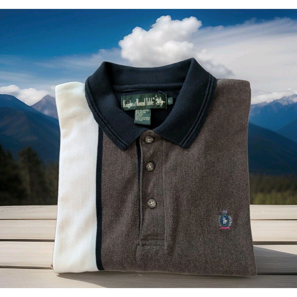 VINTAGE 90s KNIGHTS of ROUND TABLE  LONG SLEEVE LONG TAIL POLO BROWN MENS SIZE L